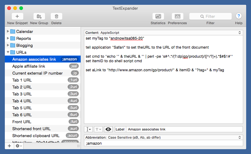 TextExpander Amazon links with AppleScript