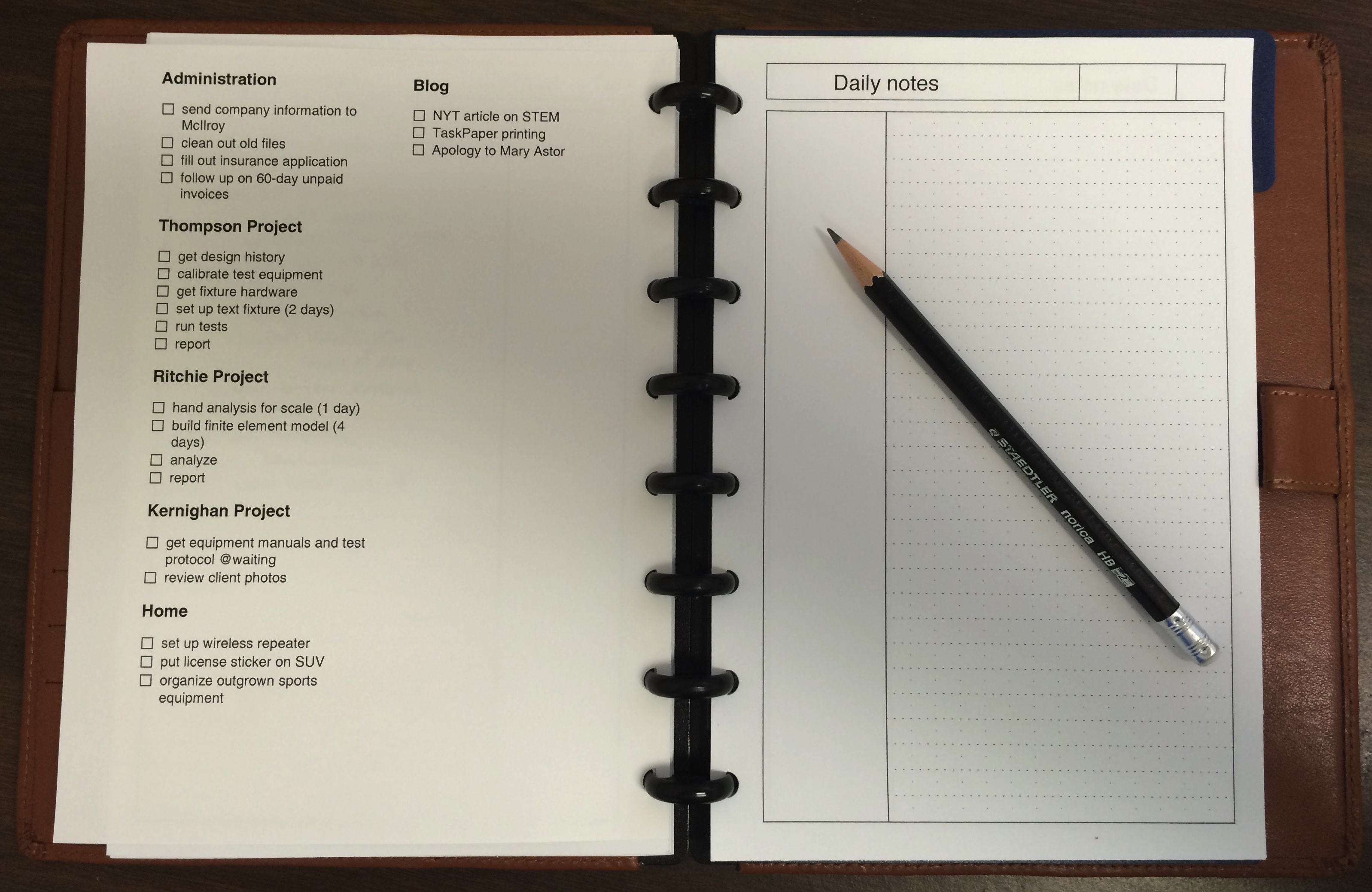 Daily planner with TaskPaper list