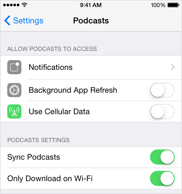 Podcasts sync setting