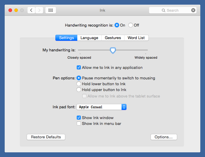 Inkwell preference pane