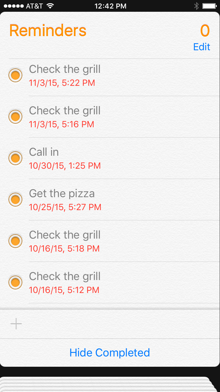 Completed reminders