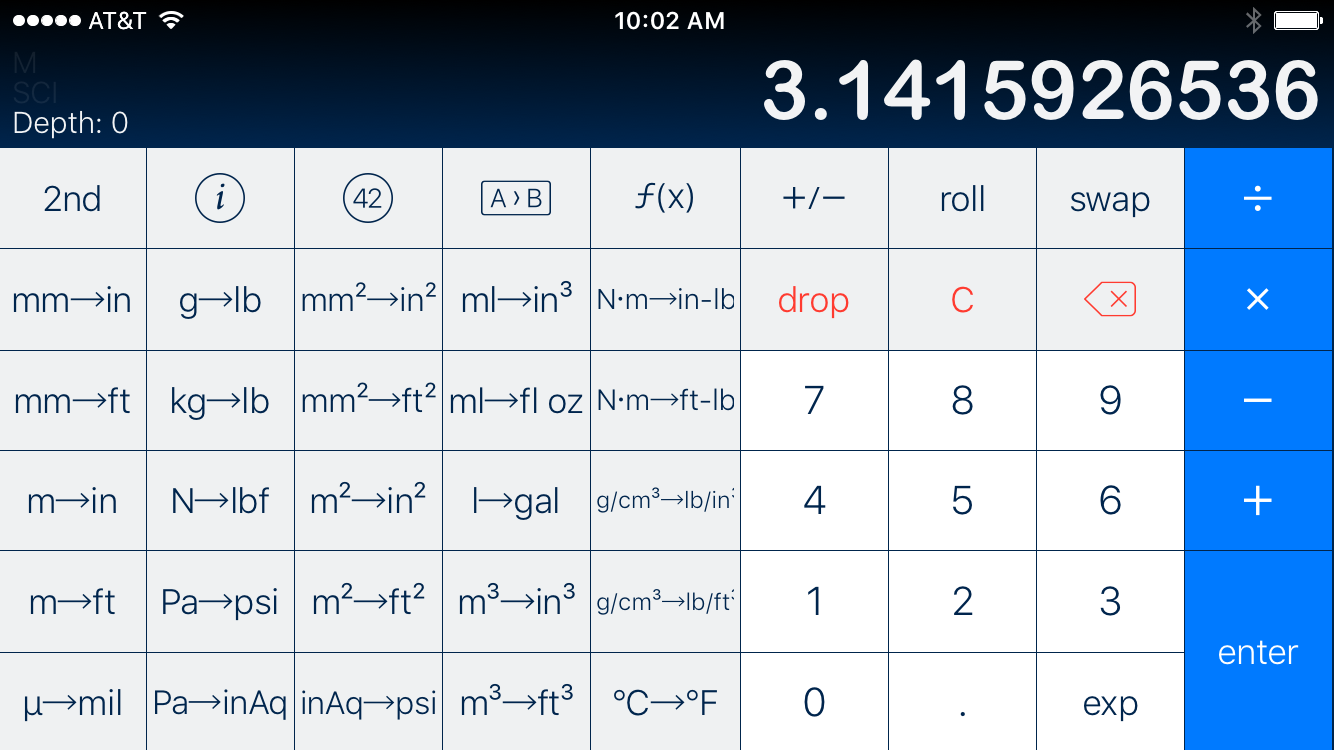 PCalc Conversions layout