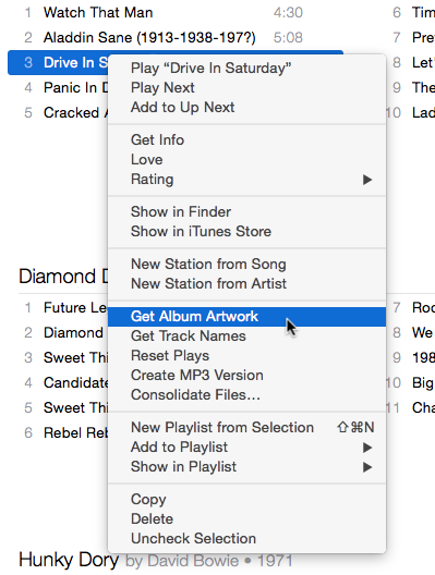 iTunes right-click menu