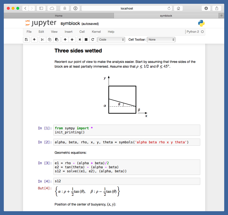 Jupyter notebook for floating block