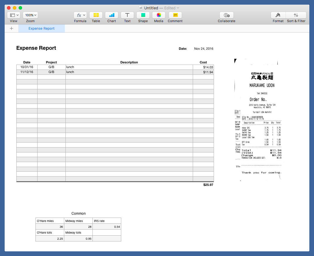 Expense report after importing receipts