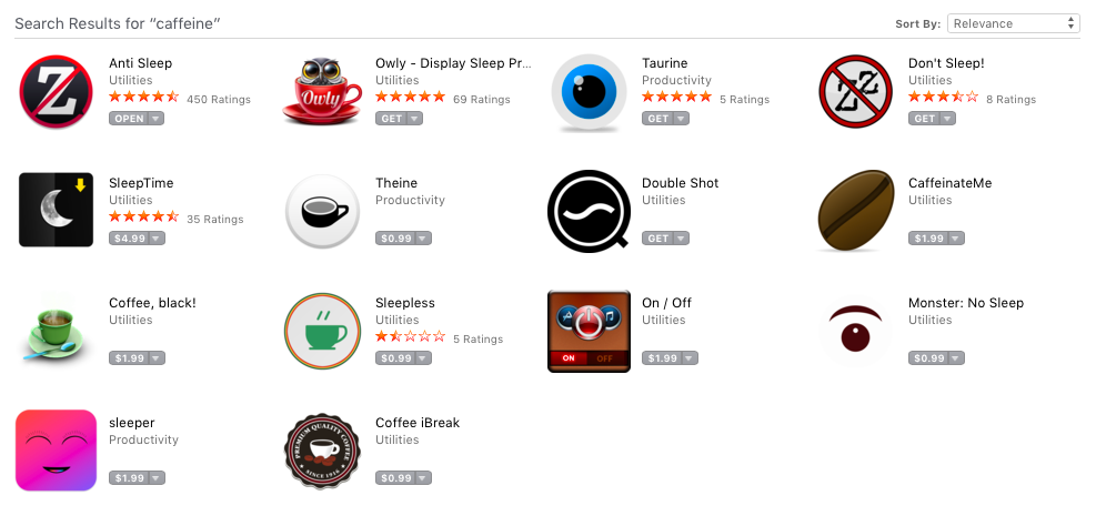 Some Caffeine replacements on the Mac App Store