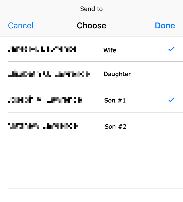 List of contacts to choose from