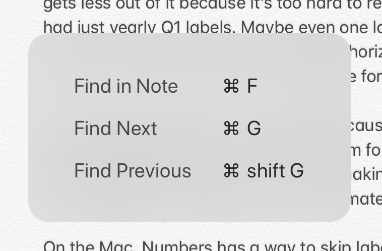 Keyboard shortcuts in iOS Notes