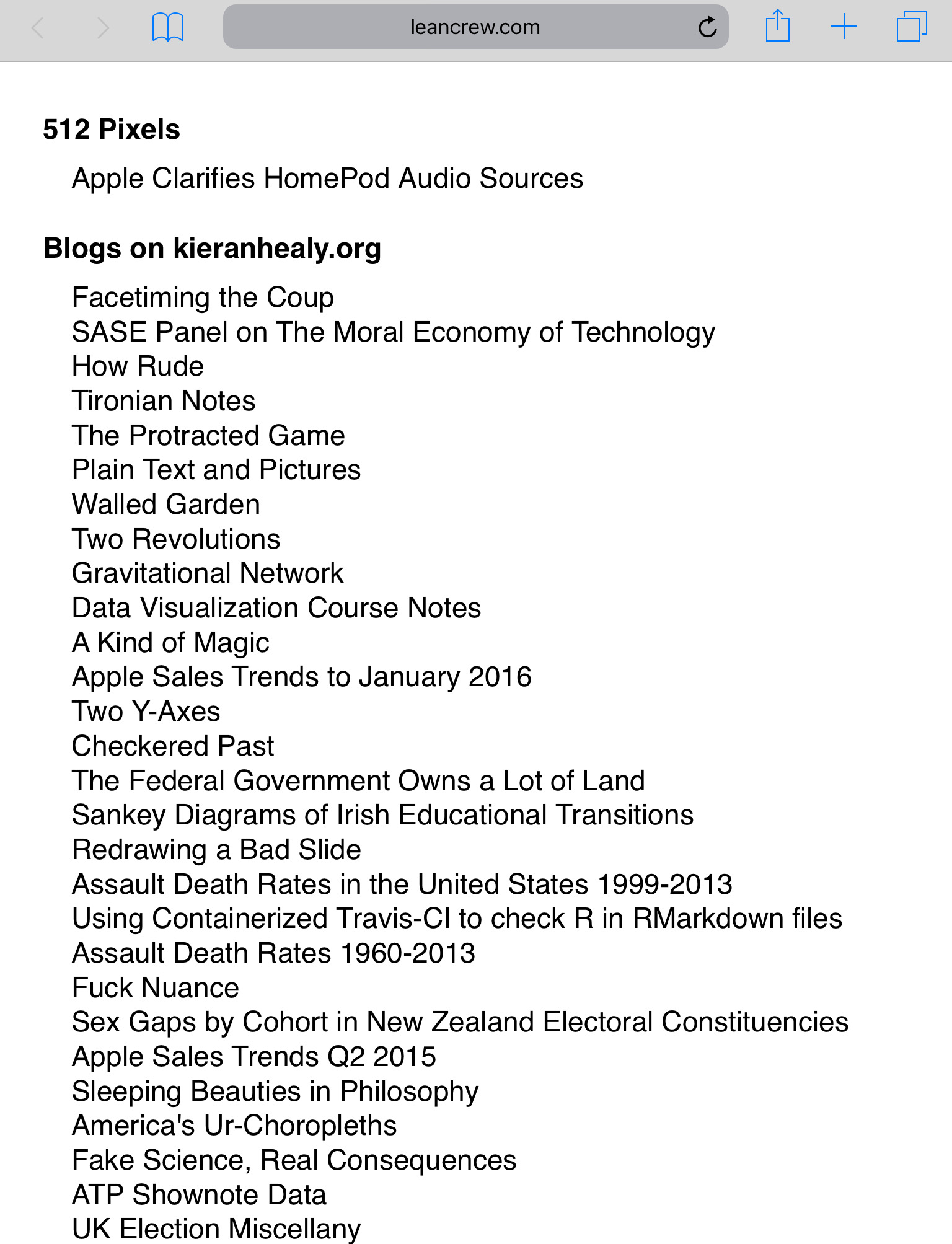 Feed table of contents