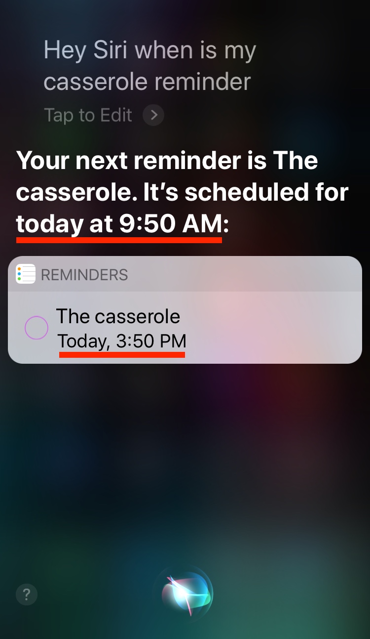 Siri reminder times
