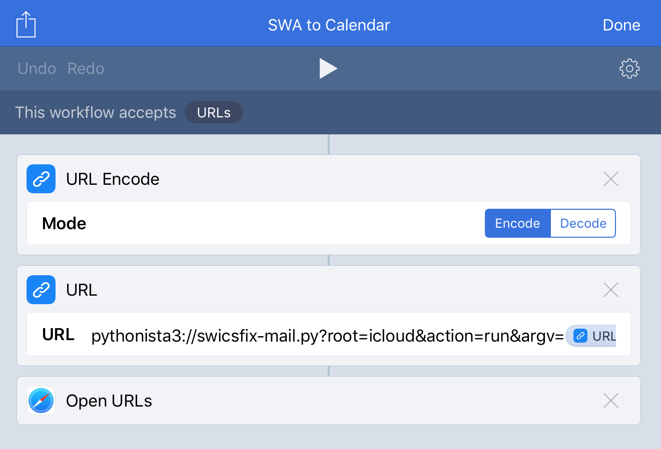 SWA to Calendar workflow