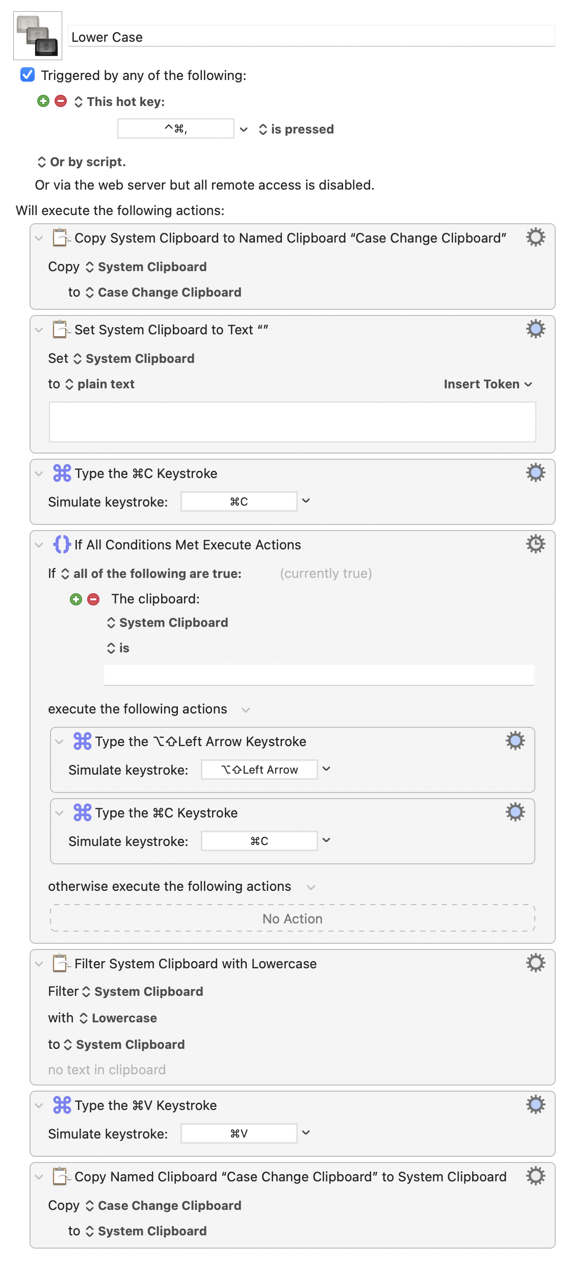 Keyboard Maestro Lower Case macro