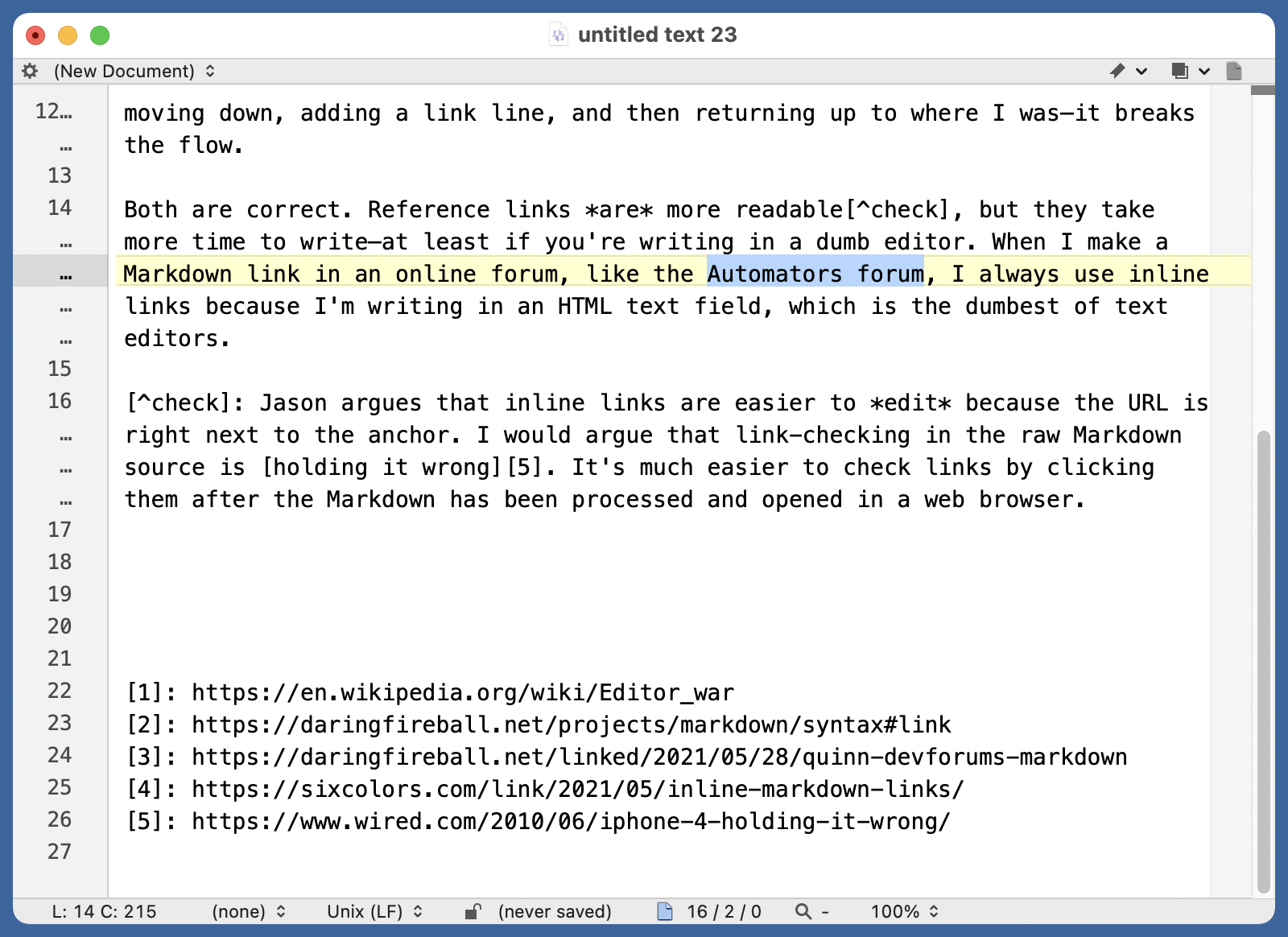 BBEdit with anchor text selected