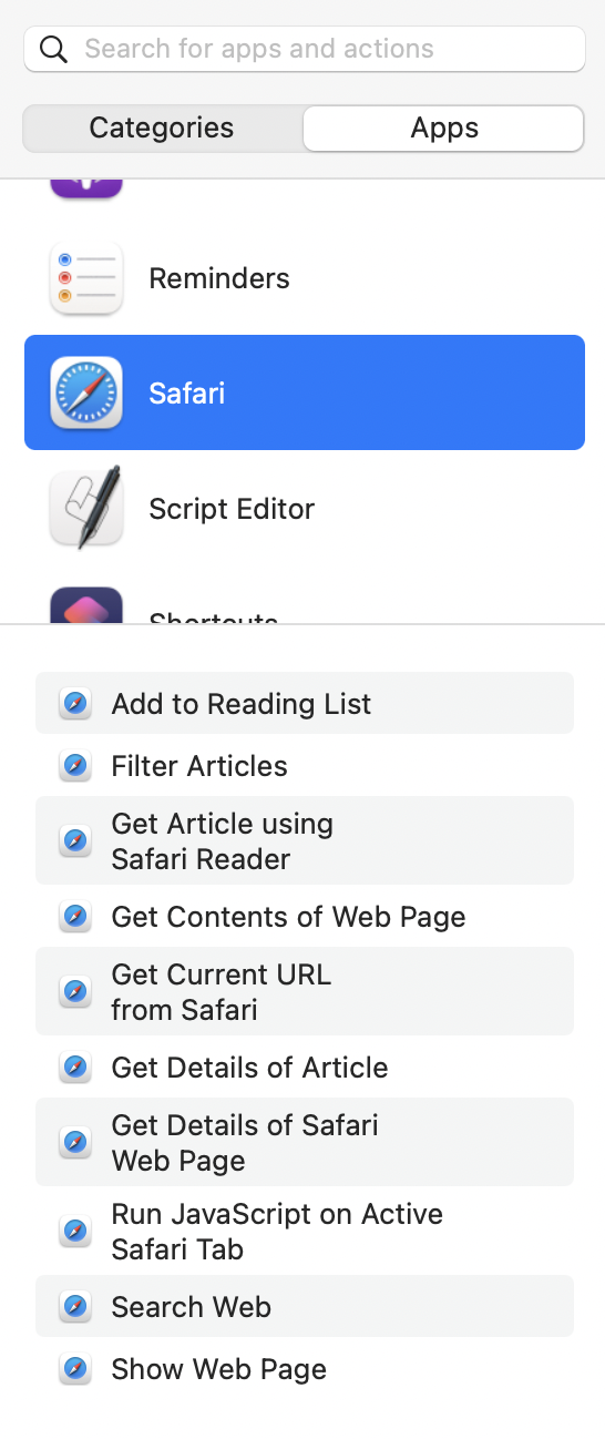 Safari actions for Shortcuts on the Mac