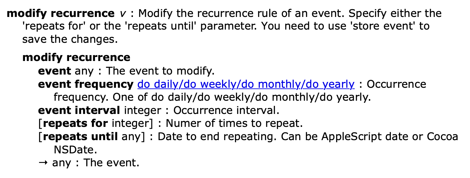 CalendarLib EC modify recurrence command