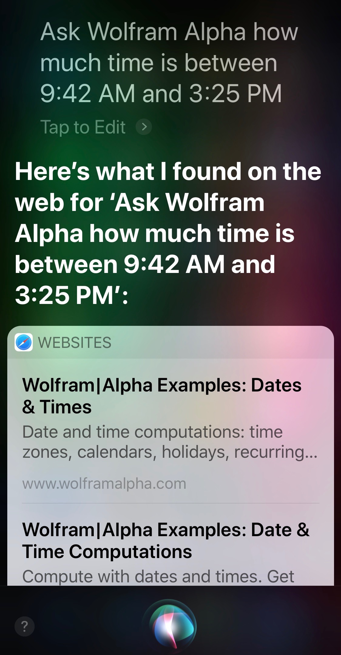 Siri and Alpha time between two given times