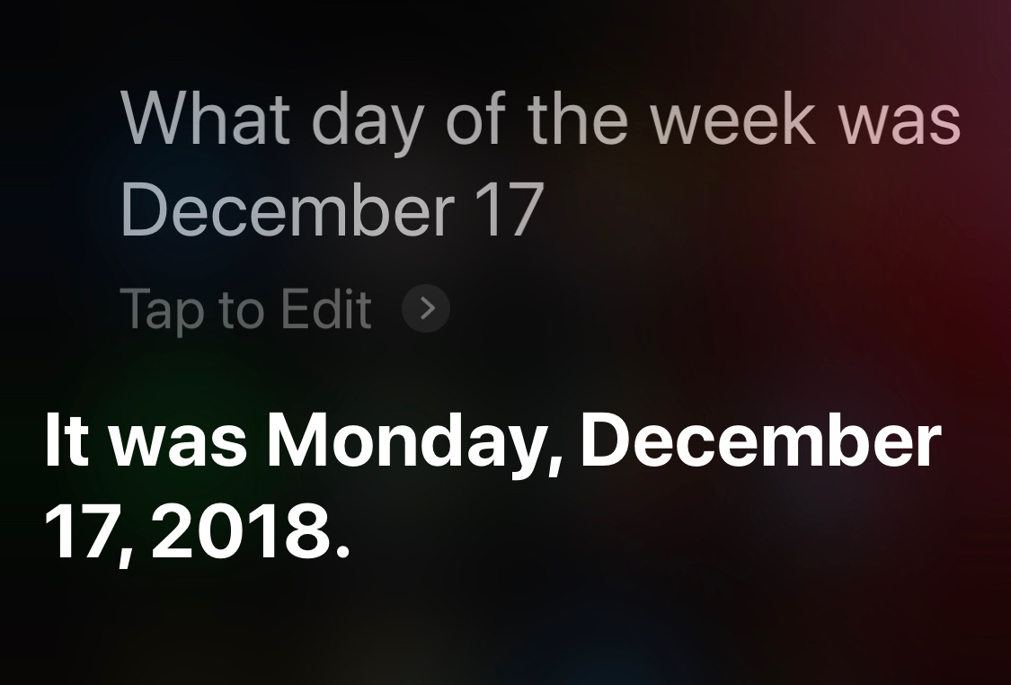 Siri day of week partial Dec 17