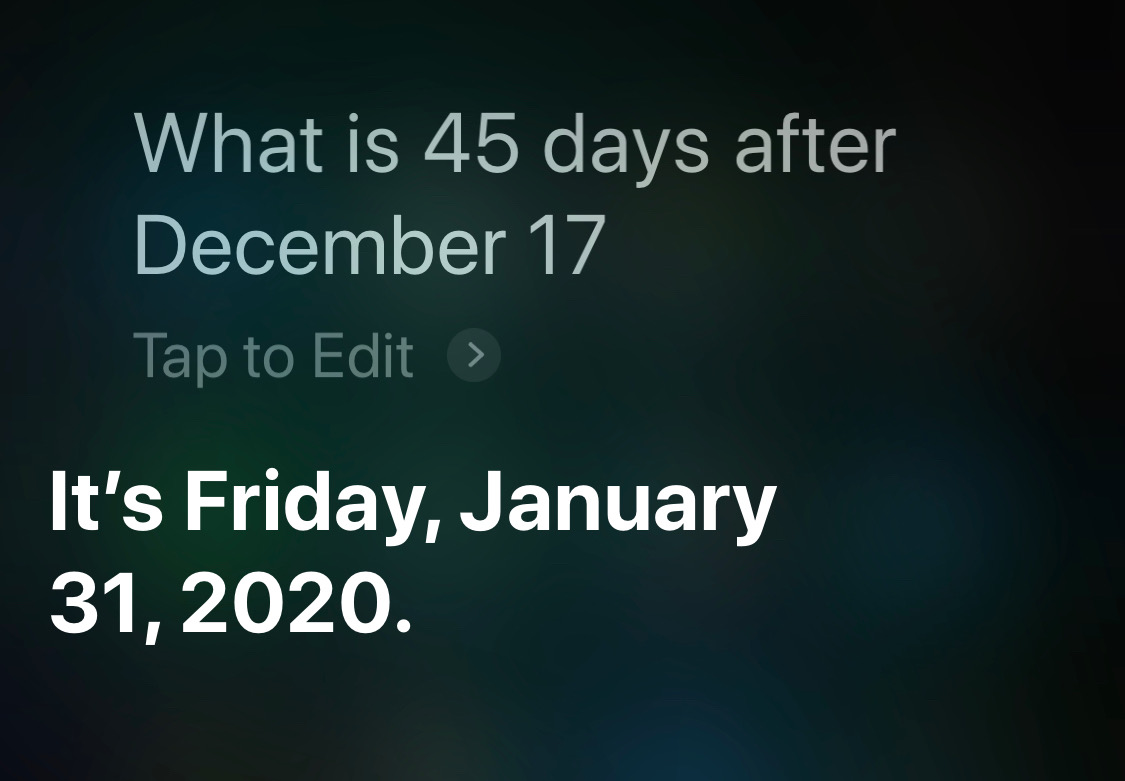 Siri days after Dec 17