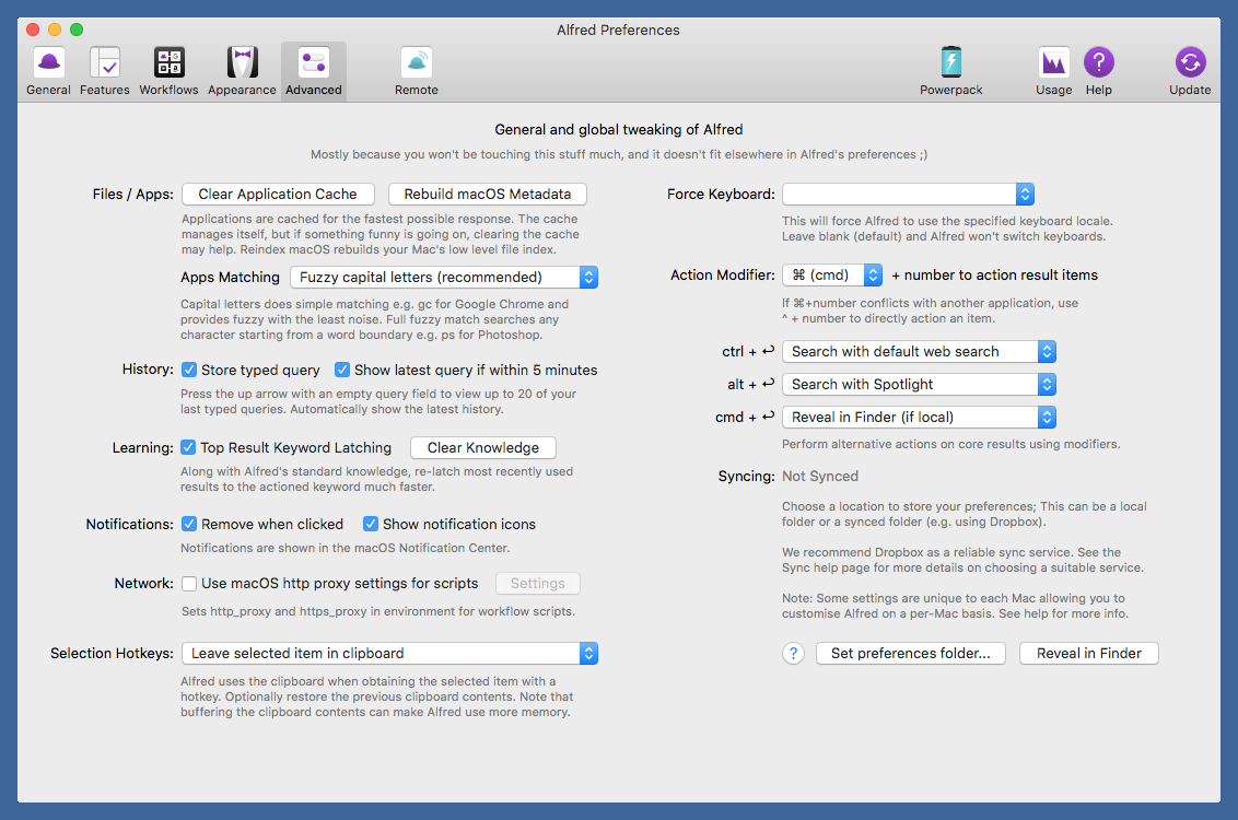 Alfred advanced preferences