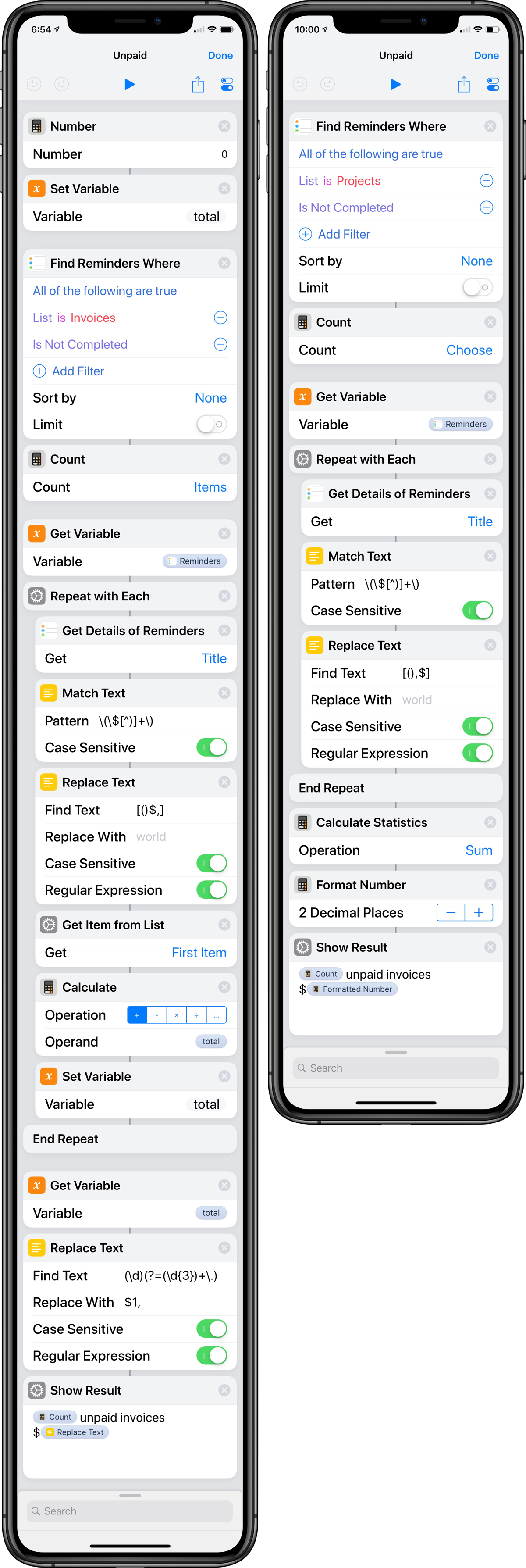 Comparison of old and new shortcuts