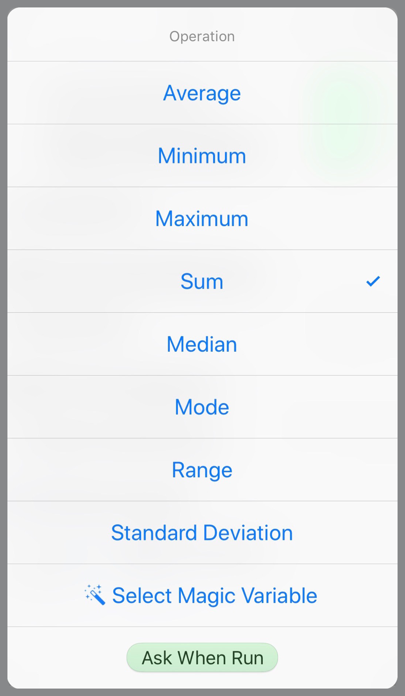 Calculate Statistics options