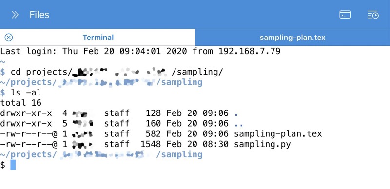 Terminal session showing full file names