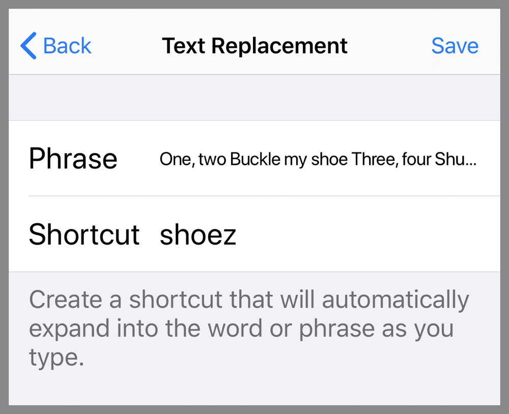 Trying to define multiline text replacement on iPhone