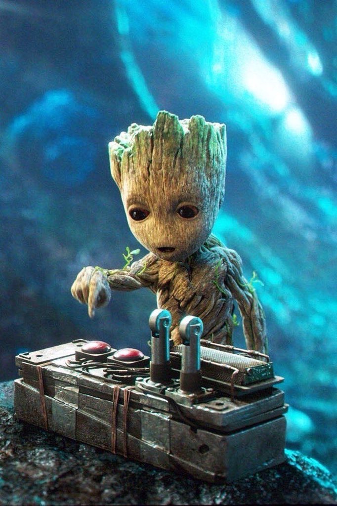 Baby Groot choosing a button