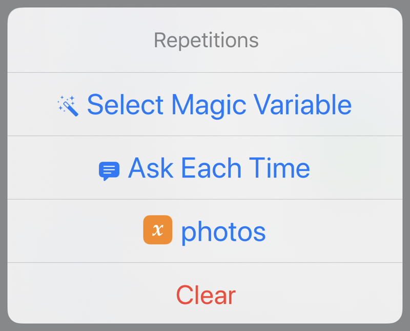 Variable repetition menu