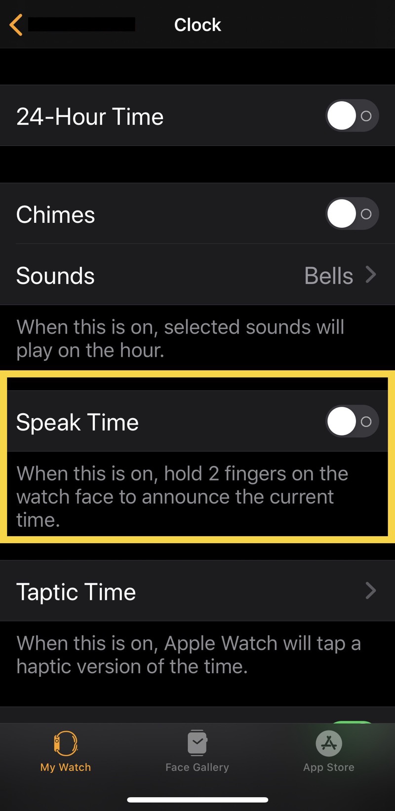 Speak Time setting