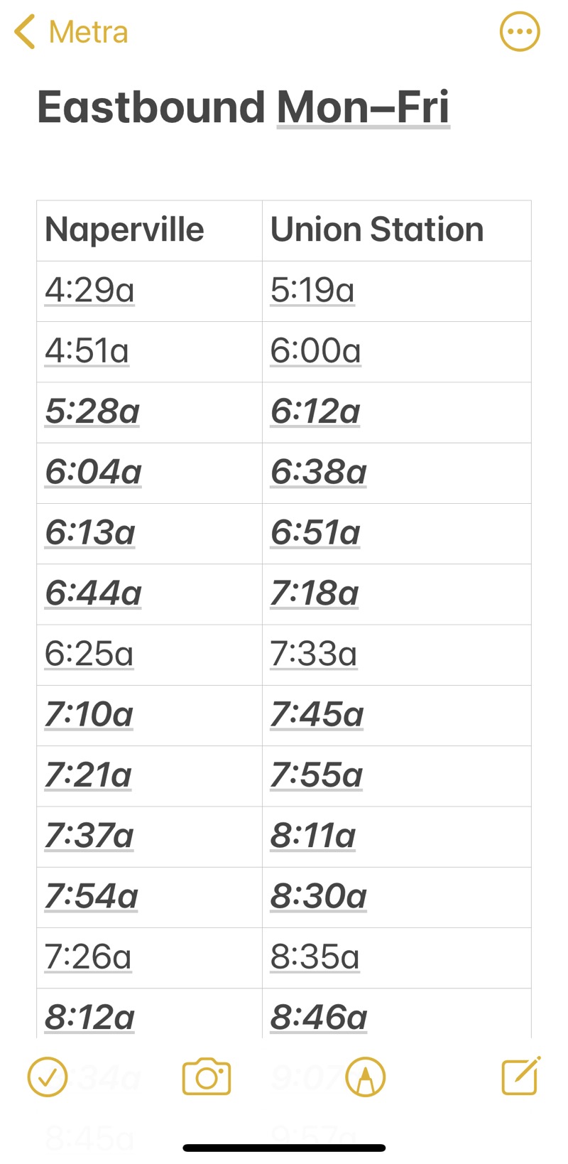 Metra eastbound schedule