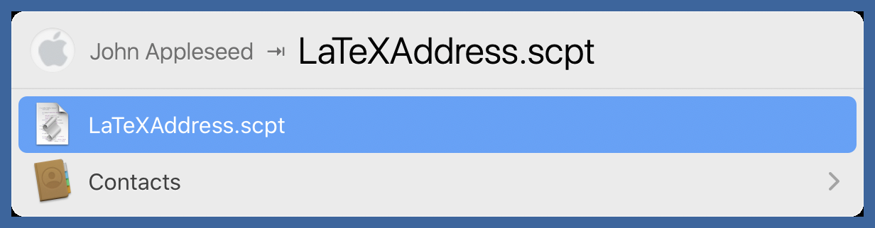 Sending contact to LaTeXAddress AppleScript