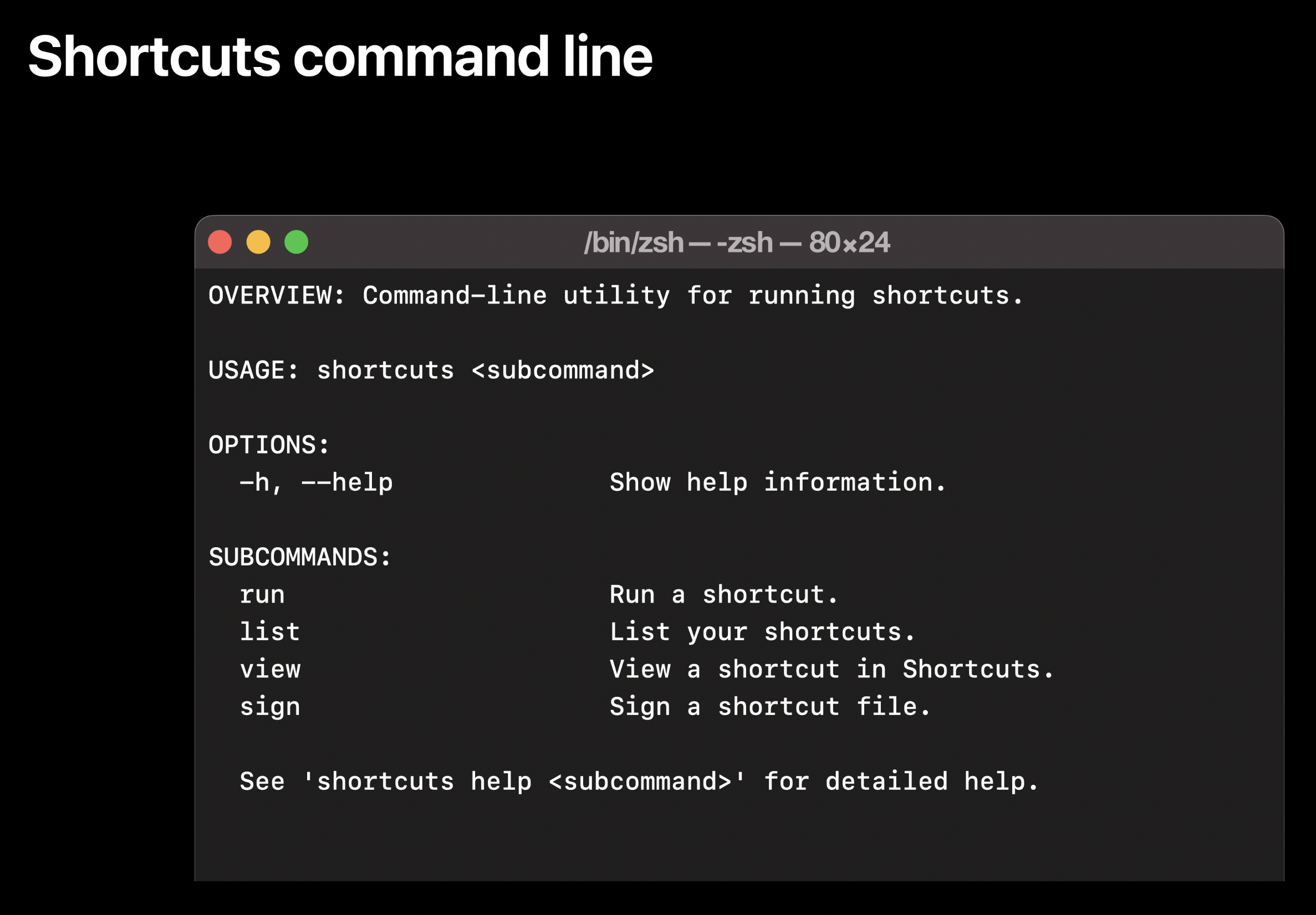 Shortcuts command line