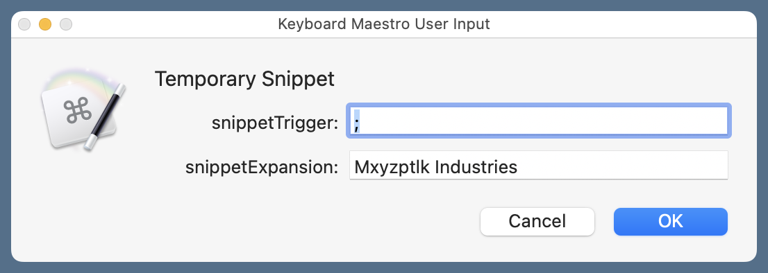 Make Snippet input window