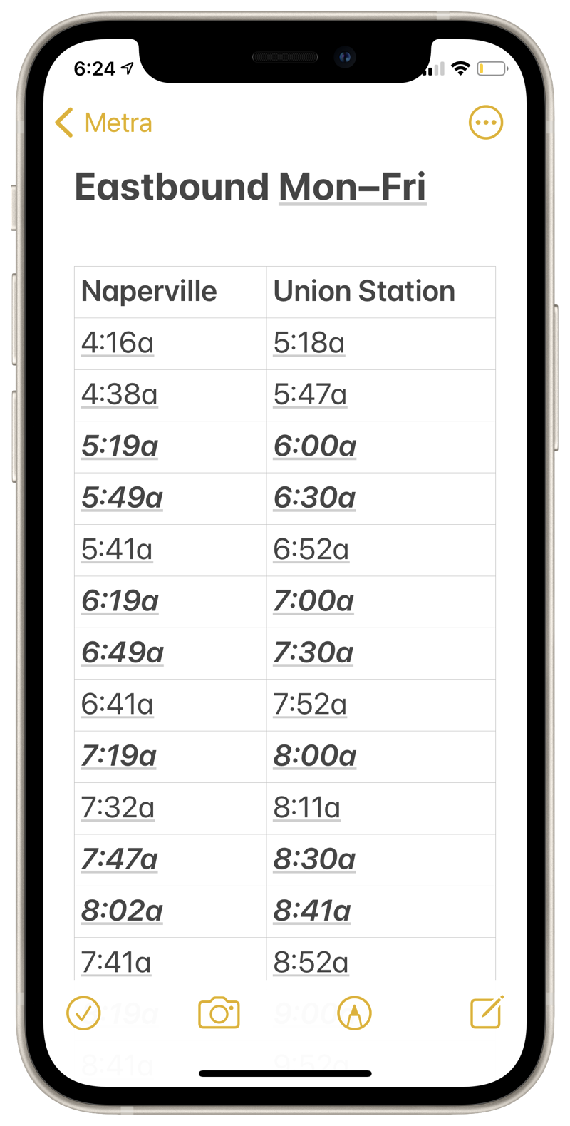 Schedule in Notes