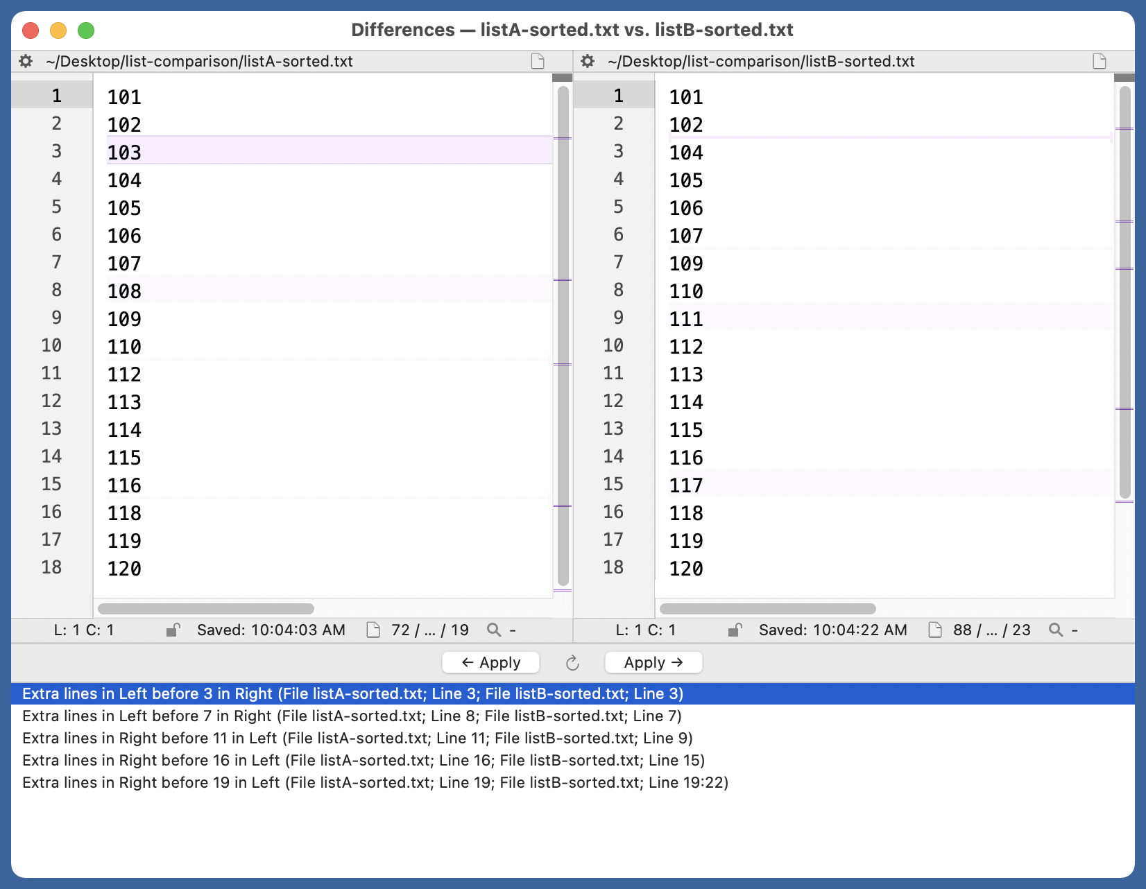 BBEdit diff window