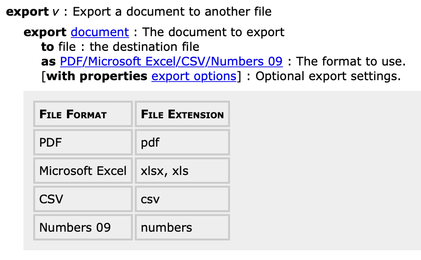 Numbers export in AppleScript
