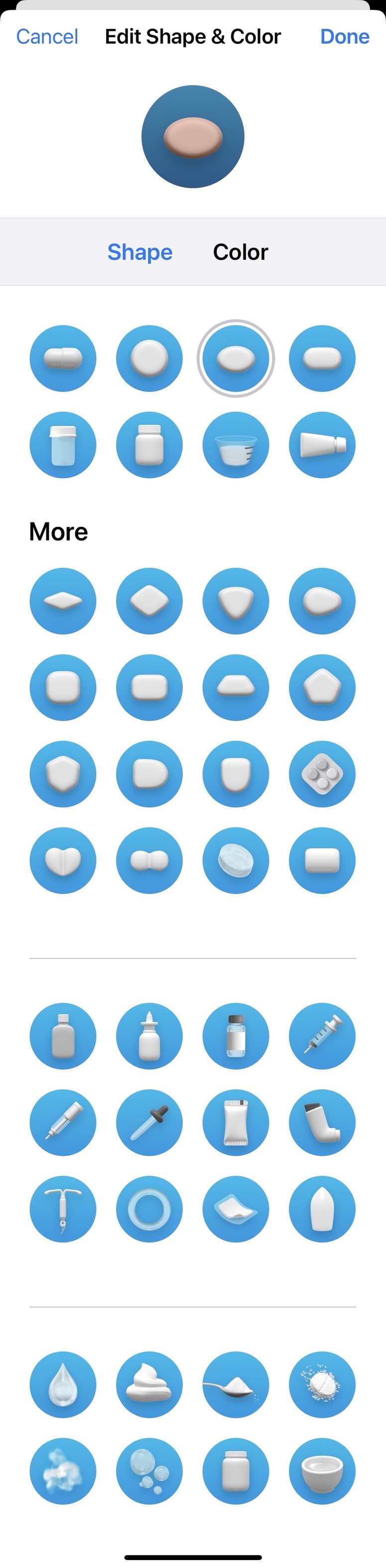 Health app pill shapes