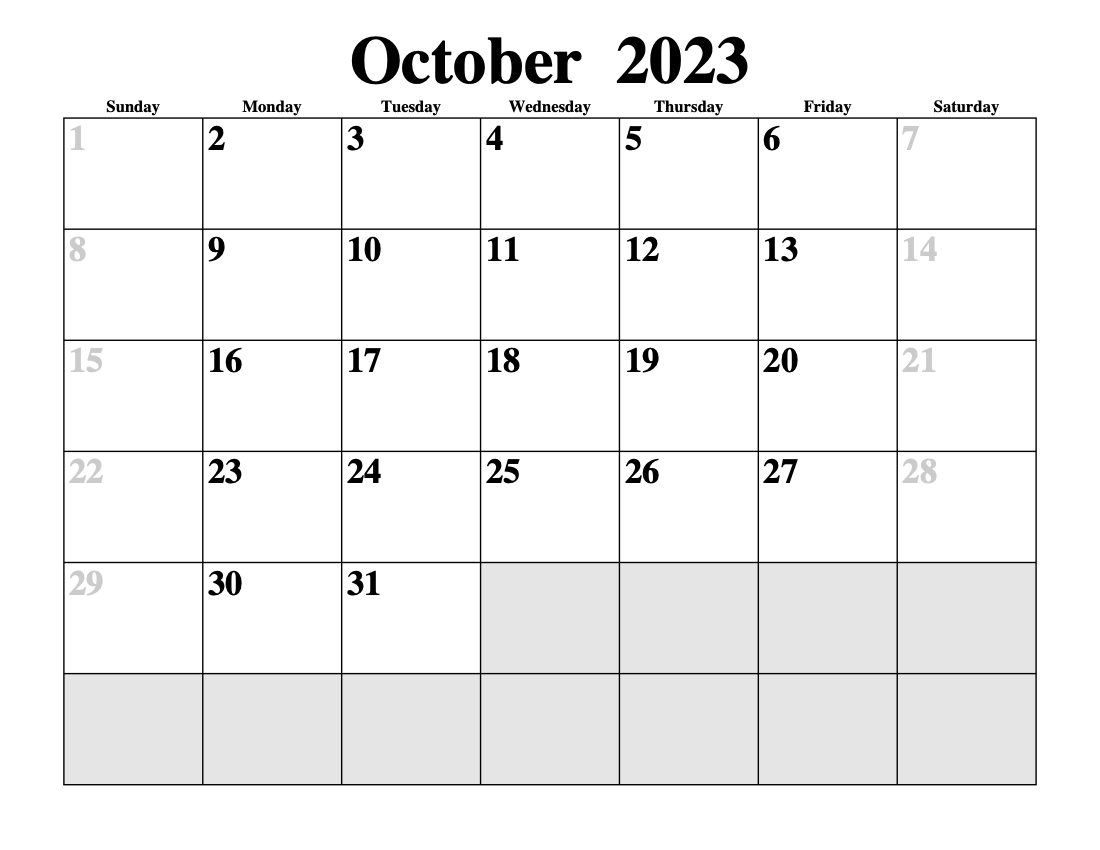 Blank October calendar