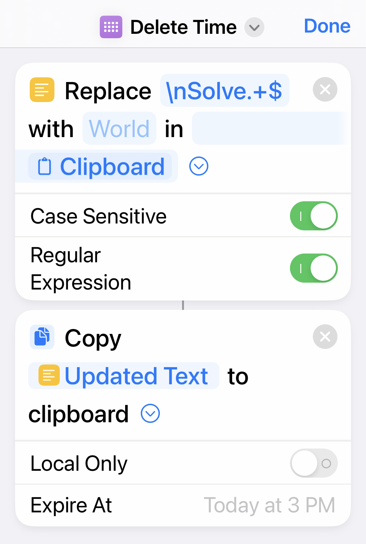 Shortcut for deleting solution time text from clipboard