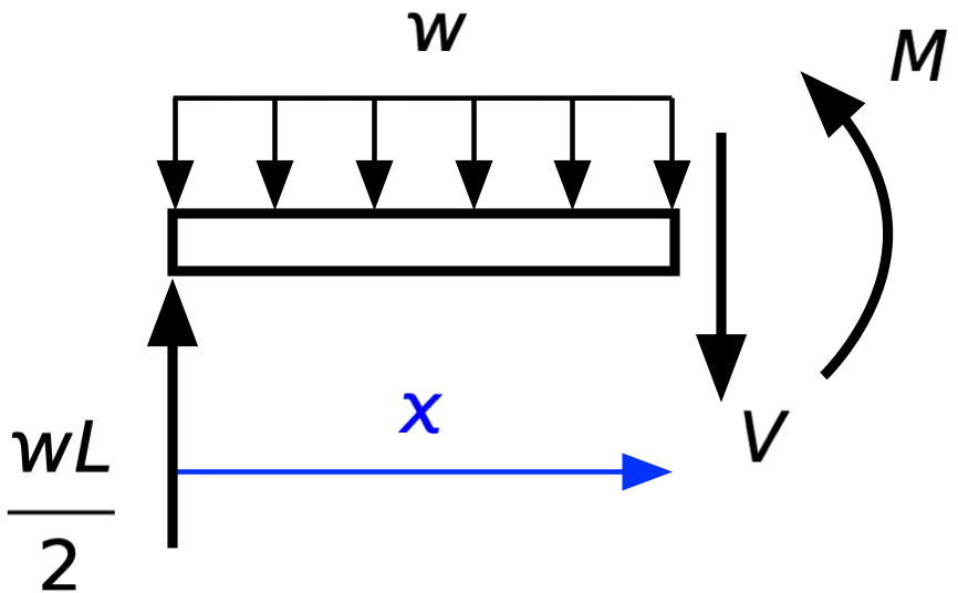 Free body diagram of partial beam
