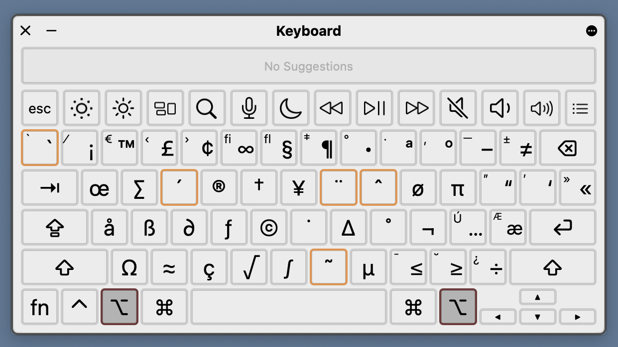 Keyboard viewer with option key pressed