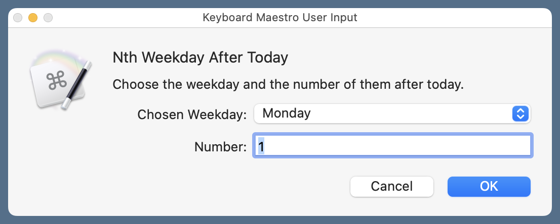 Next Weekday input window