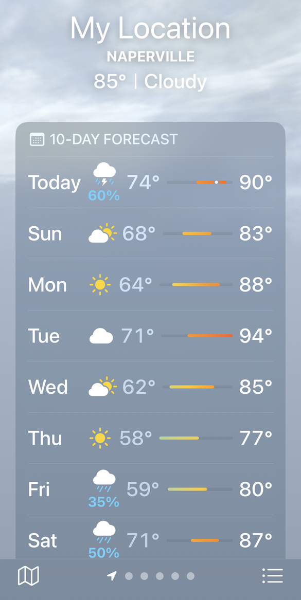 Apple Weather 10-day forecast smaller