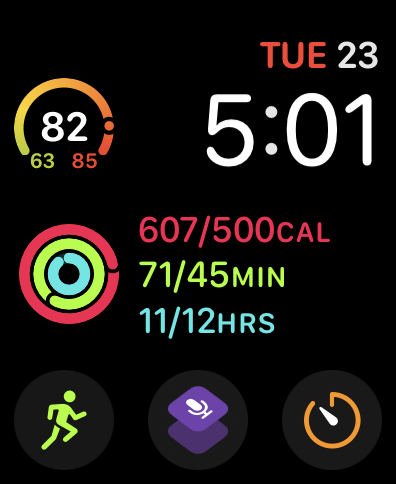Apple Watch screenshot with Tot Notes complication at bottom center