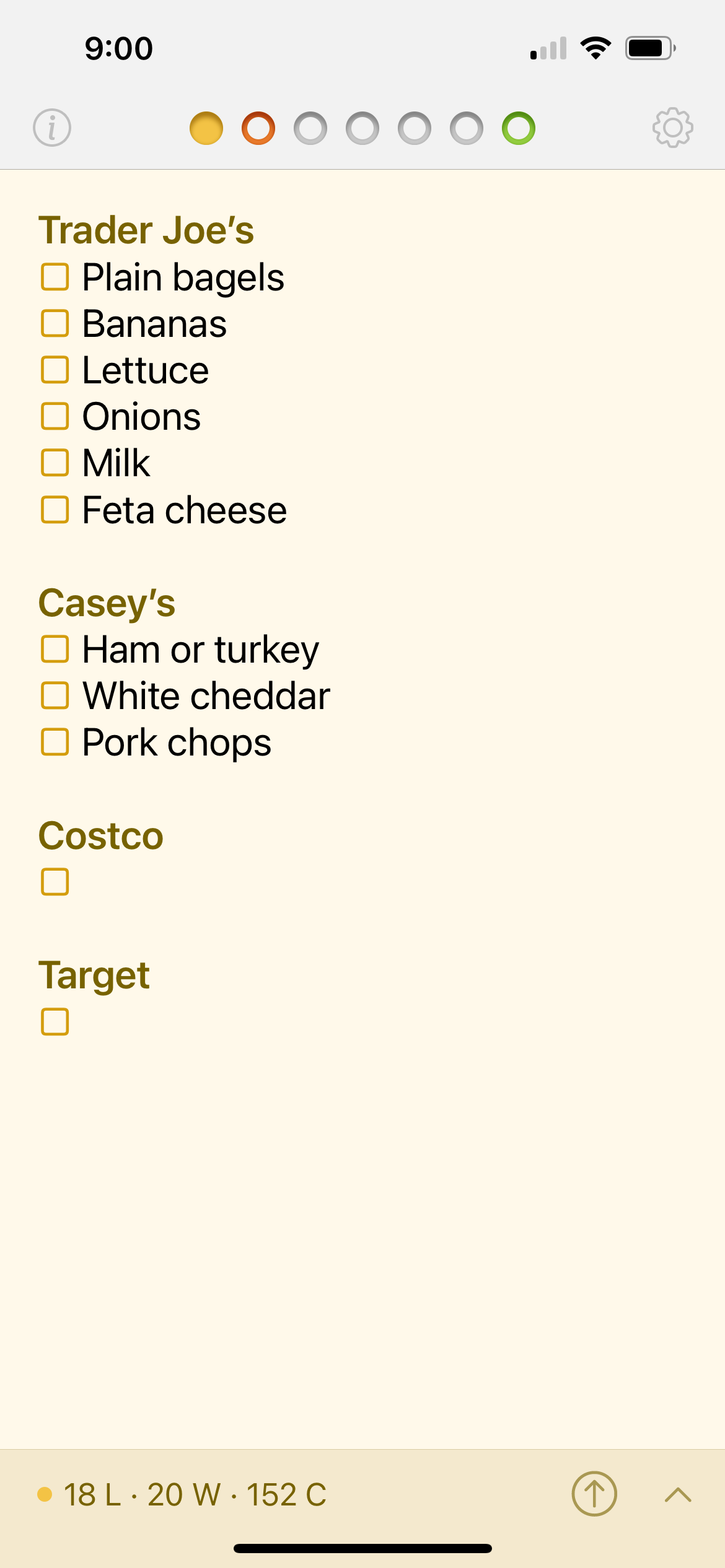 Shopping list in Tot