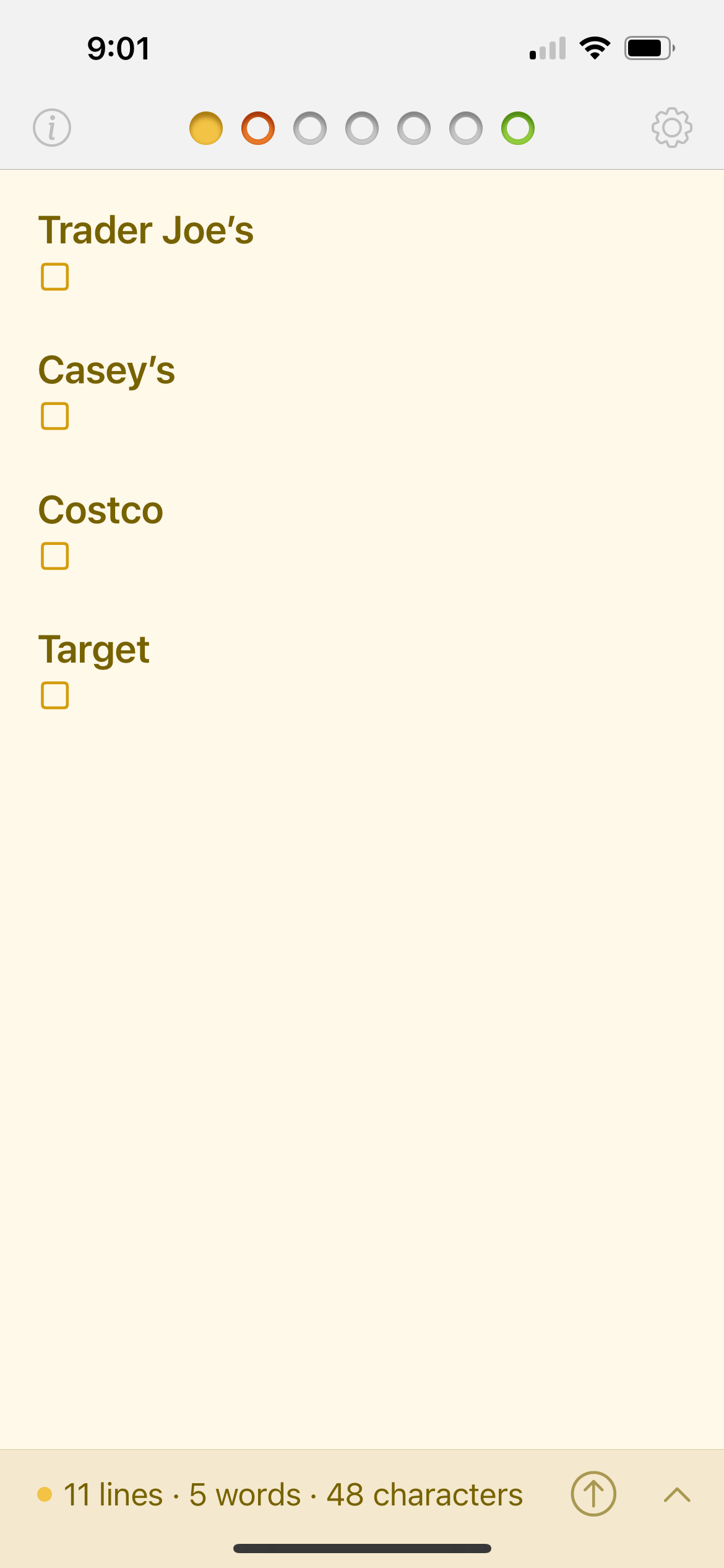 Shopping list template in Tot