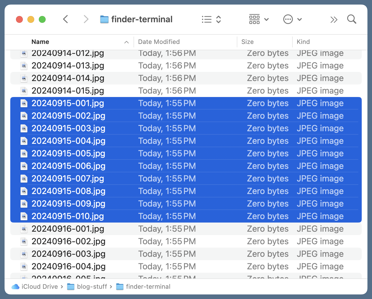 Finder window with several files selected