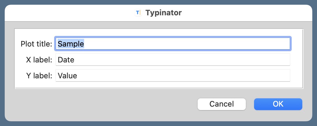 Typinator dialog for entering input fields