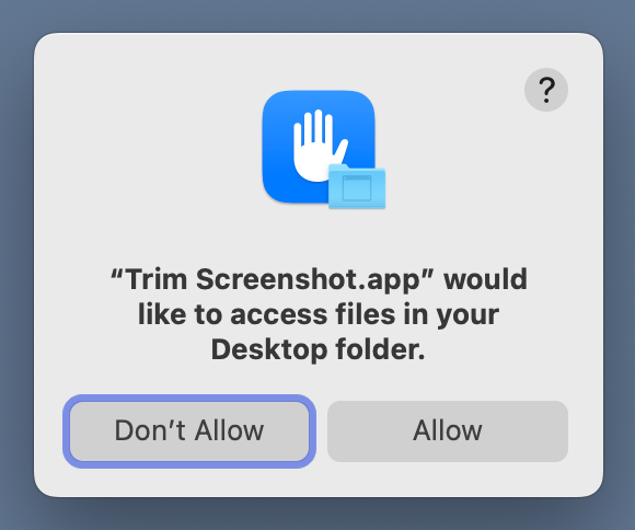 Permissions warning for Trim Screensot